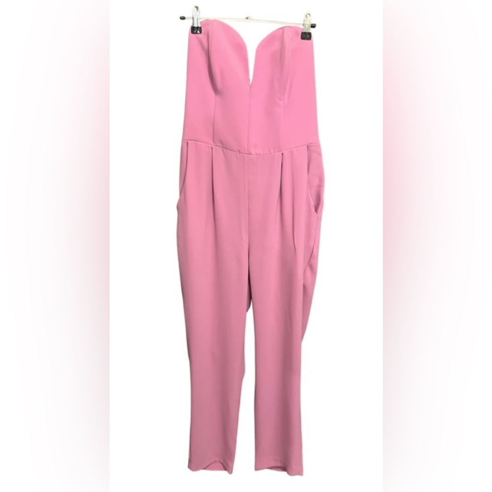 Amanda Uprichard pink strapless jumpsuit.